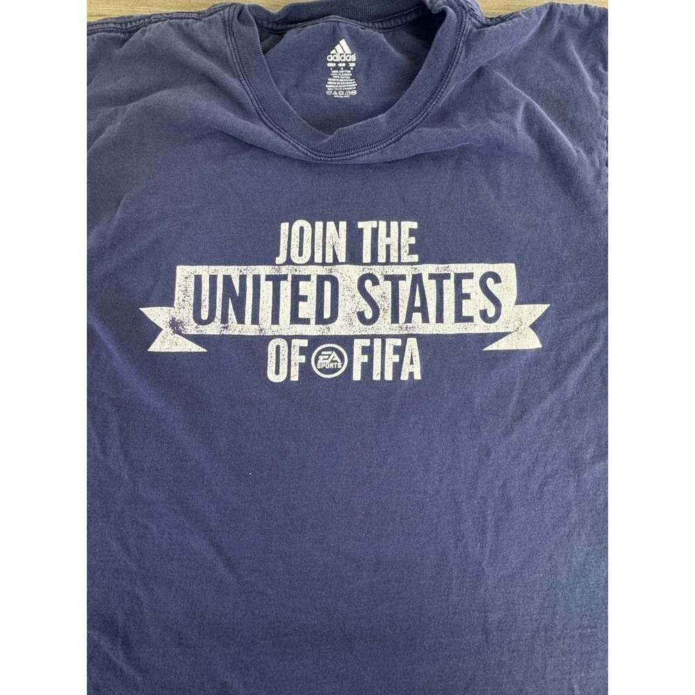 Vintage 2012 EA Sports Adidas United States Of FIFA Promo Shirt Navy Blue Lay